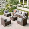 Qsun 7-Piece Outdoor Sectional Patio Furniture Set, PE Rattan Outdoor Furniture Patio Conversation S
