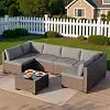 Qsun 7-Piece Outdoor Sectional Patio Furniture Set, PE Rattan Outdoor Furniture Patio Conversation S