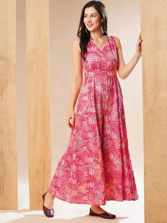 Printed Wrap Neck Belted Flared Leg Fusion Jumpsuit